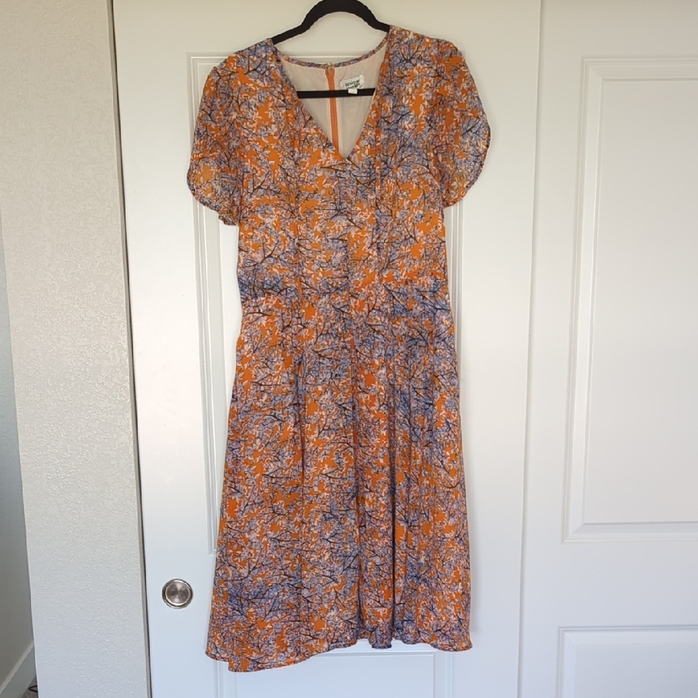 Unique Vintage Orange and Blue Flutter Sleeve Sundress - Size L 10/12